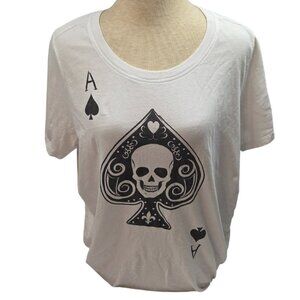Torrid Womens Skull Ace Of Spades Graphic Tee Size 1 White Soft Cotton Shirt